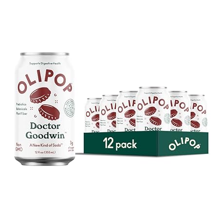 OLIPOP Prebiotic Soda Pop, Doctor Goodwin, A New Kind of Soda Packed with Prebiotics, Fiber, and Botanicals, Gluten Free, Vegan, GMO Free, 12oz (12-Cans)