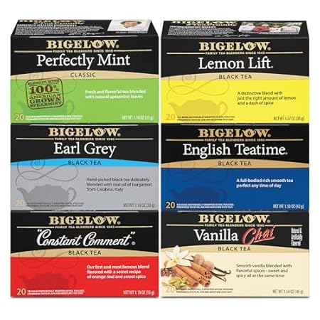 Bigelow Tea Caffeinated Black Tea, 6 Flavor, 20 Count (Pack of 6) - (Packaging and Flavor Assortment May Vary)