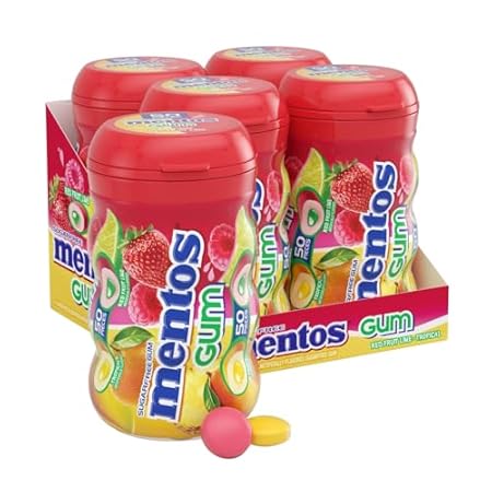 Mentos Sugar-Free Chewing Gum, Tropical, Red Fruit and Lime, 50 Piece Bottle (Pack of 4 Bottles)