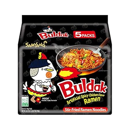 Samyang Buldak Hot Spicy Chicken Ramen Noodle Korean Stir-Fried Ramen, Original Flavor, Pack of 5
