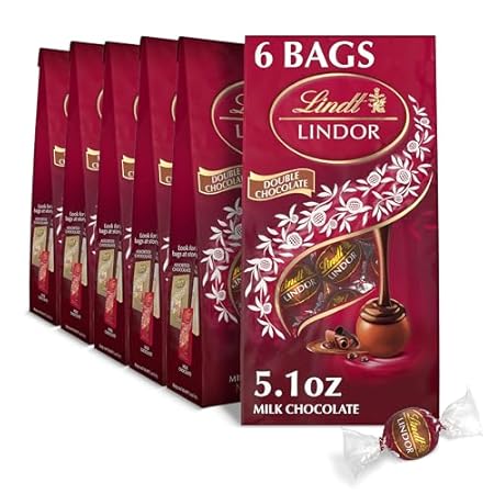 Lindt LINDOR Double Chocolate Milk Chocolate Candy Truffles, Milk Chocolate with Smooth, Melting Truffle Center, Great for Gift Giving, 5.1 oz. Bag (6 Pack)