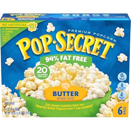 Pop Secret 94% Fat Free Butter Popcorn, 6 Count Boxes (Pack of 6)