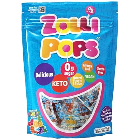 Zollipops Clean Teeth Pops Sugar Free Candy with Xylitol, Dye-Free Lollipops - Keto & Diabetic-Friendly, Dentist-Approved Treats for Kids (Assorted Fruit, 6 oz)
