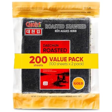 Daechun(Choi's1) Roasted Seaweed, GIM (100+100 Full Sheets), Value Pack, Resealable, Gold Grade, Product of Korea