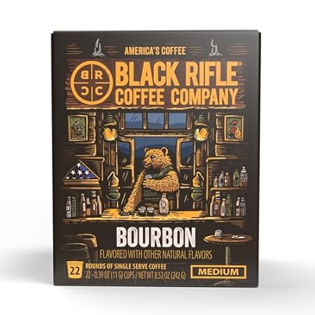 Black Rifle Coffee Company Bourbon, 22 Count, Medium Roast K Cups - Single Serve K Cups Coffee Pods - Kcup Pods Compatible with Keurig 1.0 & 2.0 - Made from Arabica Beans