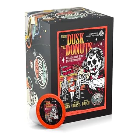 Bones Coffee Company Flavored Coffee Bones Cups From Dusk Till Donuts Flavored Pods | 12ct Single-Serve Coffee Pods Compatible with Keurig 1.0 & 2.0 Keurig Coffee Maker