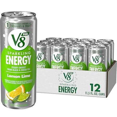 V8 +SPARKLING ENERGY Lemon Lime Energy Drink, Made with Real Vegetable and Fruit Juices, 11.5 FL OZ Can (Pack of 12)
