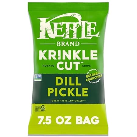 Kettle Brand Potato Chips, Krinkle Cut, Dill Pickle Kettle Chips, 7.5 Oz