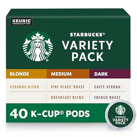 Starbucks K-Cup Coffee Pods—Starbucks Blonde, Medium & Dark Roast Coffee—Variety Pack for Keurig Brewers—100% Arabica—1 box (40 pods total)