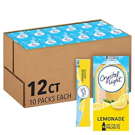 Crystal Light Lemonade Naturally Flavored Powdered Drink Mix, 120 ct Pack, 12 Boxes of 10 On-the-Go-Packets