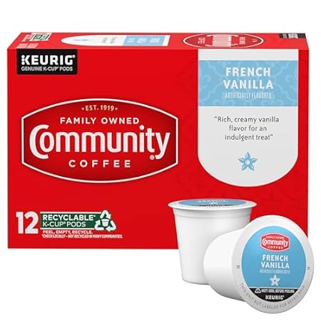 Community Coffee French Vanilla Flavored 12 Count Coffee Pods, Medium Roast, Compatible with Keurig 2.0 K-Cup Brewers, 12 Count (Pack of 1)