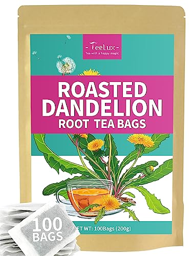 TeeLux Roasted Dandelion Root Tea Bags, Premium Natural Dandelion Root Herbal Tea, Caffeine Free, 100 Tea Bags