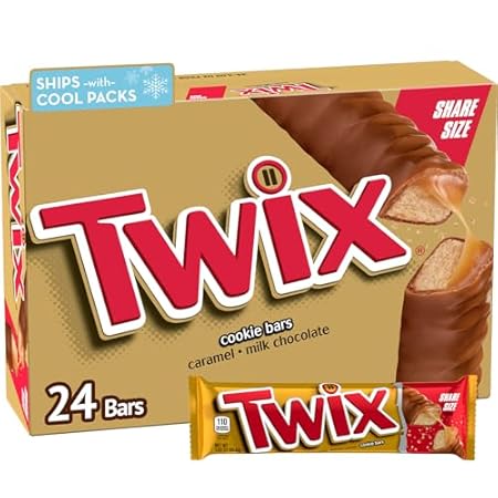 TWIX Caramel Chocolate Cookie Candy Bar Bulk Pack, Share Size, 3.02 oz Bar (Pack of 24)