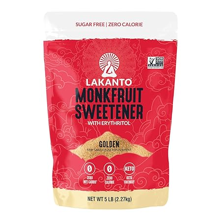 Lakanto Golden Monk Fruit Sweetener with Erythritol - Raw Cane Sugar Substitute, Zero Calorie, Keto Diet Friendly, Zero Net Carbs, Baking, Extract, Sugar Replacement (Golden - 5 lb)