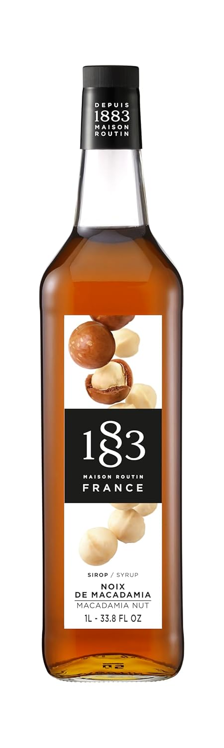 1883 Macadamia Nut Syrup for Drinks, Made in France, 1 Liter Glass Bottle