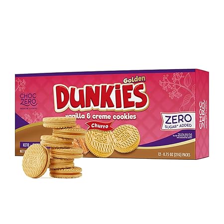ChocZero Churro Dunkies – Sugar Free Cinnamon Vanilla Sandwich Cookies, Keto Friendly, Low Net Carb, High Fiber, Gluten Free – 9oz Box