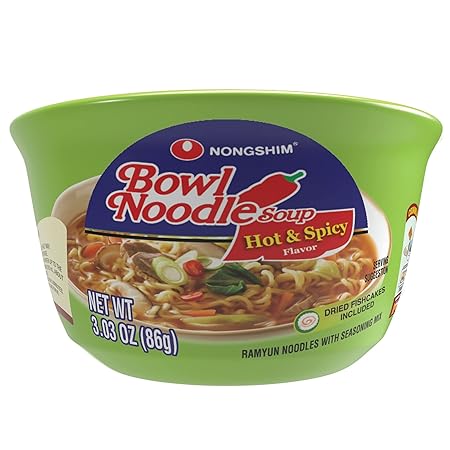 Nongshim Ramen Noodles, Gourmet Instant Ramen bowl, Premium Microwavable Noodle Soup, Hot & Spicy, 3.03 Ounce (Pack of 6)