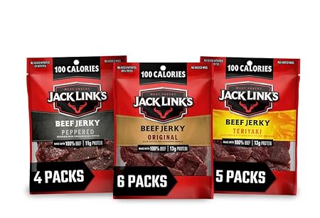 Jack Link's Beef Jerky Variety Pack – Includes Original, Teriyaki and Peppered Jerky, Bulk Protein Snack Pack, Good Source of Protein, Meat Snacks Made with 100% Beef – 1.25 Oz (Pack of 15)