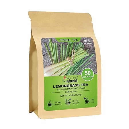 Fullchea - Lemongrass Tea Bags, 50 Teabags - Refreshing Herbal Tea Made from Pure Lemongrass Leaves - Non-GMO - Caffeine-Free - Perfect for Relaxation and Wellness