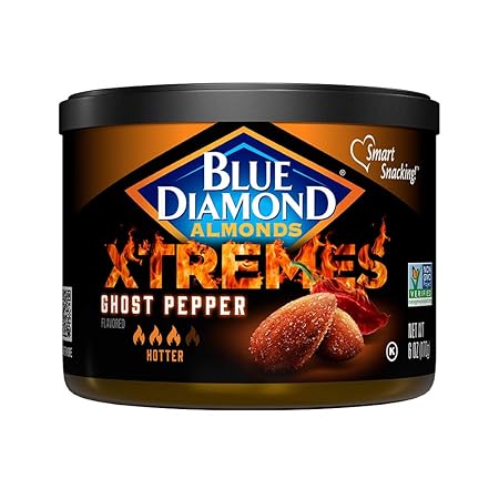 Blue Diamond Almonds XTREMES Ghost Pepper Flavored Snack Nuts, 6 Oz Resealable Cans (Pack of 1)