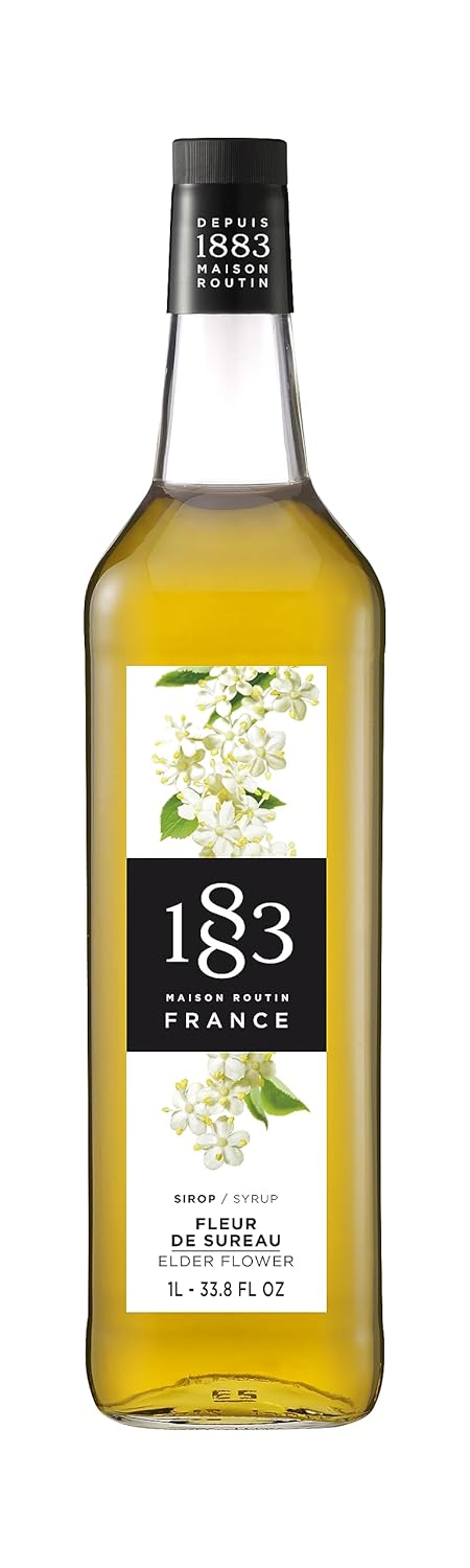 1883 Elderflower Syrup for Drinks, Made in France, 1 Liter Plastic Bottle
