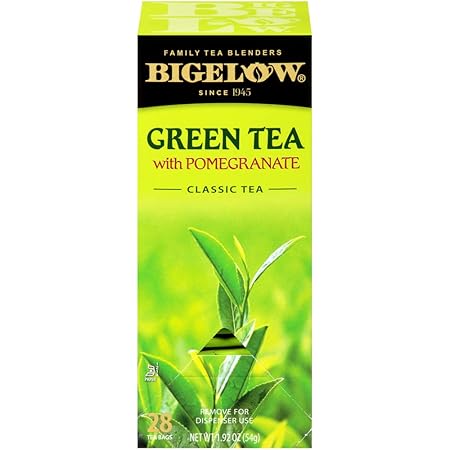 Bigelow Green Tea with Pomegranate 28-Count Box (Pack of 1) Premium Green Tea with Pomegranate Rosehips Hibiscus Antioxidant-Rich All Natural Medium-Caffeine Tea in Foil-Wrapped Bags