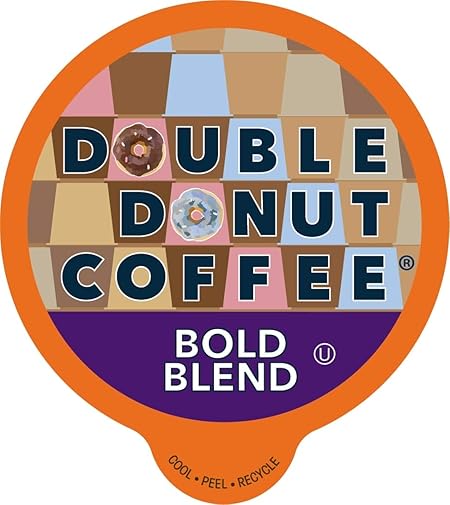 Double Donut Medium Dark Roast Coffee Pods, Bold Blend Coffee, Single Serve Coffee For Keurig K Cups Machines, Dark Roast Coffee in Recyclable Pods, Hot or Iced Coffee, 24 Count