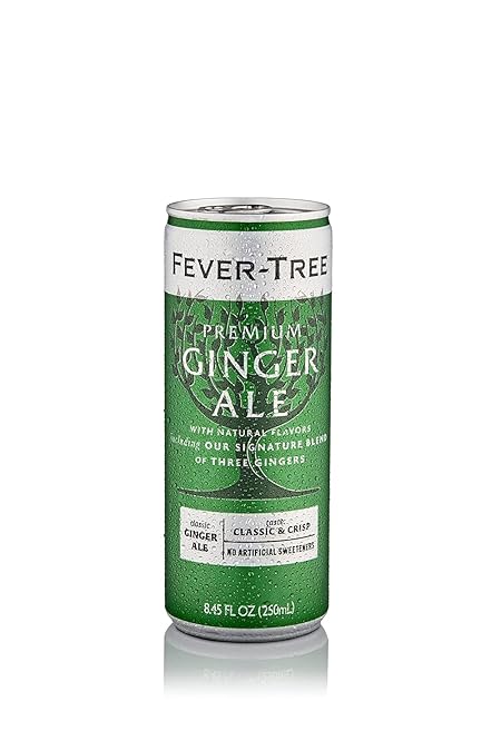 Fever Tree Ginger Ale - Premium Quality Mixer - Refreshing Beverage for Cocktails & Mocktails. Naturally Sourced Ingredients, No Artificial Sweeteners or Colors - 250 ML Cans - Pack of 4