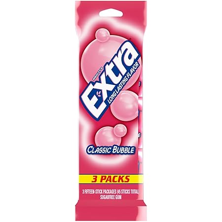 EXTRA Classic Bubble Sugar Free Chewing Gum, 15 Sticks (3 Pack)
