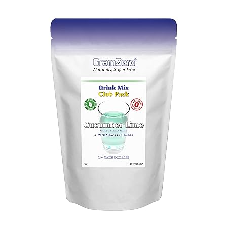 GramZero All Natural Cucumber Lime Zero Calorie Sugar Free Drink Mix, Great For Nutrition Club Loaded Tea, Stevia Sweetened