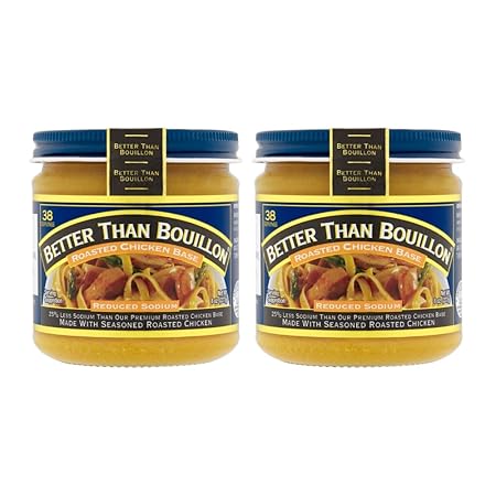 Better Than Bouillon Reduced Sodium Roasted Chicken Base, Made with Seasoned Roasted Chicken & Less Sodium, 38 Servings Per Jar 8 Ounce (Pack of 2)