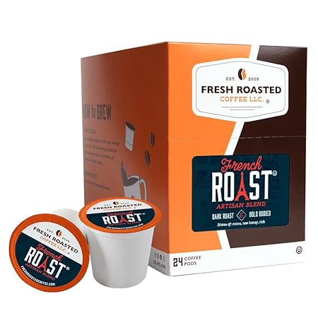 Fresh Roasted Coffee, French Roast, Dark, 24 Pods for K Cup Brewers