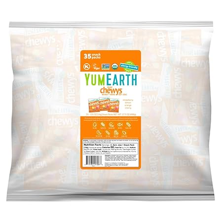 YumEarth Organic Chewys Fruit Flavored Candy Chews - Allergy Friendly, Gluten Free, Non-GMO, Vegan, No Artificial Flavors or Dyes - Assorted Flavors 35ct Bulk Bag