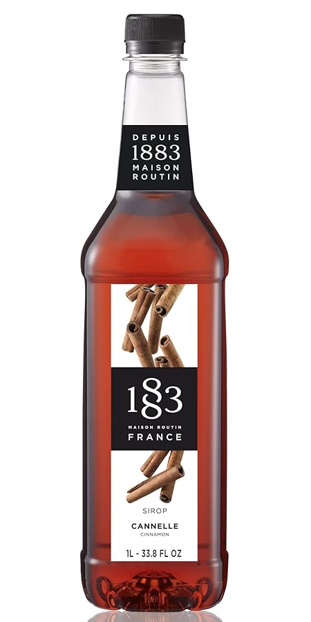 1883 Cinnamon Syrup for Drinks – Premium French Flavoring Syrup, Made in France, 1 Liter Plastic Bottle – Perfect for Coffee, Lattes, Cocktails, and Desserts