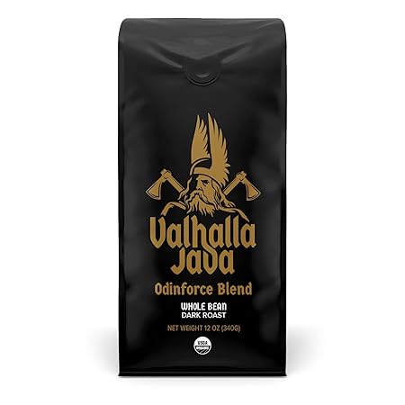 Death Wish Coffee, Valhalla Java Odinforce Blend - Whole Bean Dark Roast - Extra Kick of Caffeine - Arabica & Robusta Coffee Beans - 12 Ounce (Pack of 1)