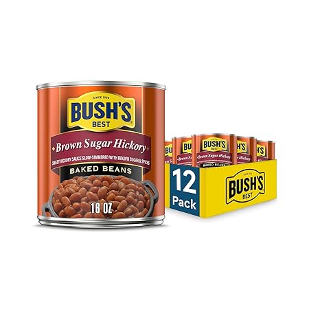BUSH'S BEST 16 oz Canned Brown Sugar Hickory Baked Beans, Source of Plant Based Protein and Fiber, Gluten Free (Pack of 12)