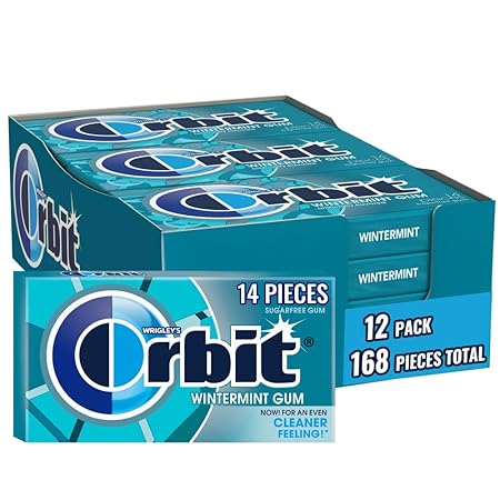 ORBIT Gum Wintermint Sugar-Free Chewing Gum, 12 Packs Bulk, 14 Pieces Each (168 Total)