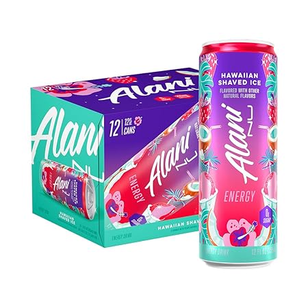 Alani Nu HAWAIIAN SHAVED ICE, Sugar Free, Low Calorie Energy Drinks, 200mg Caffeine, Biotin, B Vitamins, Zero Sugar, 10 Calories, 12 Fl Oz Cans, 12 Pack