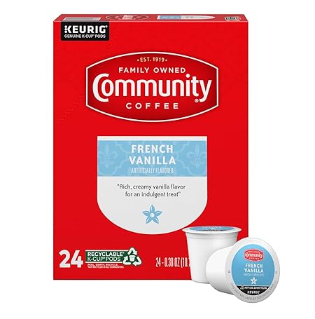 Community Coffee French Vanilla Flavored 24 Count Coffee Pods, Medium Roast, Compatible with Keurig 2.0 K-Cup Brewers, 24 Count (Pack of 1)