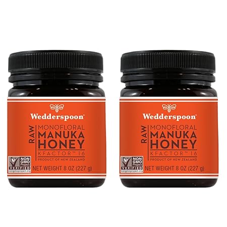 Wedderspoon Raw Premium Manuka Honey, KFactor 16, 8 Oz (Pack of 2), Unpasteurized, Genuine New Zealand Honey, Traceable From Our Hives To Your Home Home