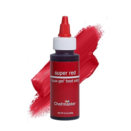 Chefmaster Super Red Liqua-Gel® Food Coloring | Vibrant Color | Professional-Grade Dye for Icing, Frosting, Fondant | Baking & Decorating | Fade-Resistant | Easy-to-Use | Made in USA | 2.3 oz
