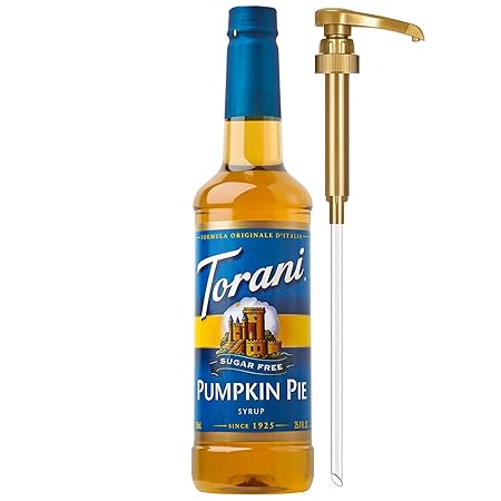 Torani Sugar Free Coffee Syrup, Pumpkin Pie Flavored Syrup for Drinks, Zero Calorie, Pump Included, 25.4 Fl Oz