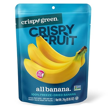 Crispy Green Natural Freeze-Dried Fruit, Banana Single-Serve, No Sugar Added, 0.85 Ounce (Pack of 12)