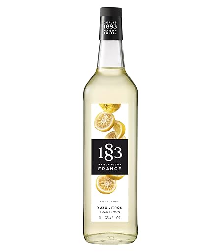 1883 Yuzu Lemon Syrup for Drinks, Made in France, 1 Liter Glass Bottle