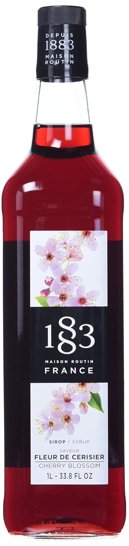 1883 Cherry Blossom Syrup for Drinks, Made in France, 1 Liter Glass Bottle
