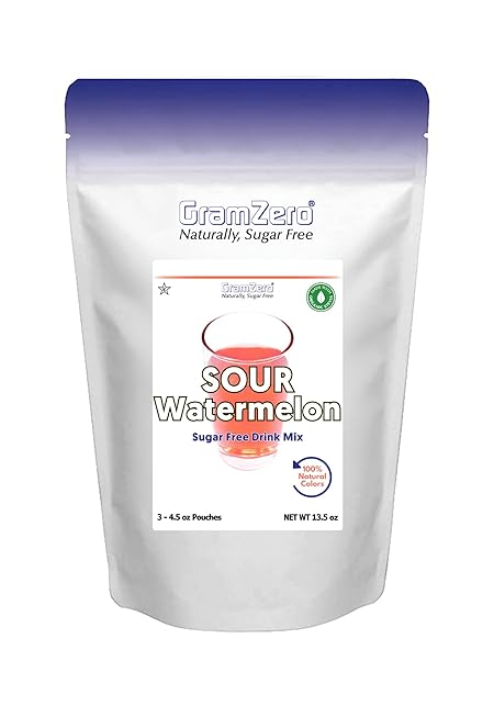 GramZero Sour Watermelon Zero Calorie Sugar Free Drink Mix, Great For Nutrition Club Loaded Tea, Stevia Sweetened