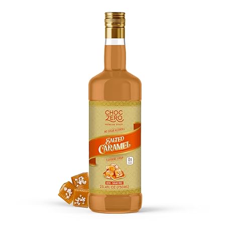 ChocZero Sugar Free Coffee Syrup, Salted Caramel Flavor, Simple Syrup Drink Mix, Salted Caramel Cocktails, Protein Shakes & Baking, Gluten Free, All Natural, 25.4 Ounces (Pack of 1)