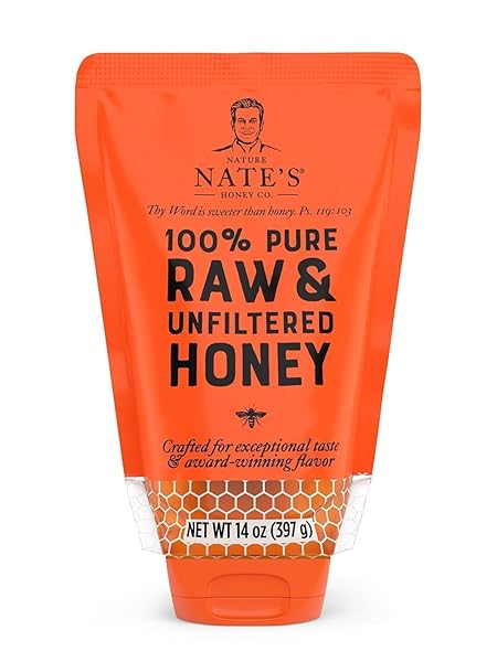 Nate's 100% Pure, Raw & Unfiltered Honey, No-Drip Sustainable Squeeze Pouch; Purity Guarantee, No Additives, 14 Ounce