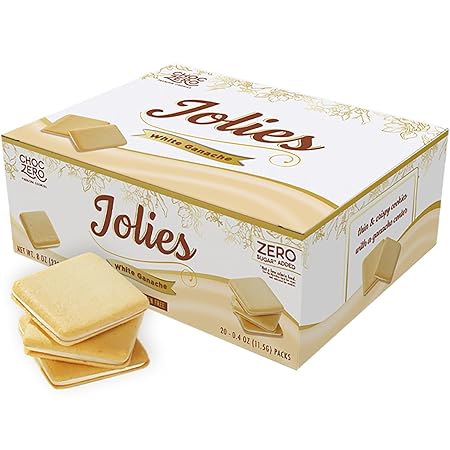 ChocZero Chocolate Cookies, White Chocolate Jolies, Gluten Free, No Added Sugar, 20 Crispy Chocolate Filled Keto Cookies Per Box, 8 Ounce (Pack of 1)