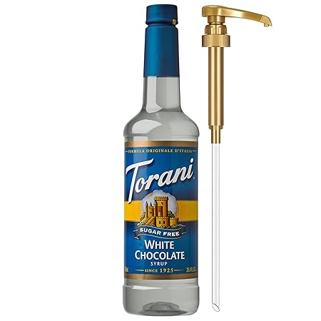 Torani Sugar Free Coffee Syrup, White Chocolate Flavored Syrup for Drinks, Zero Calorie, Pump Included, 25.4 Fl Oz